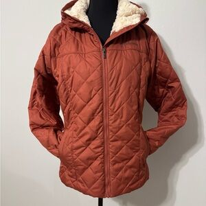 Columbia Brown Puffer Jacket with Quilted Design and High Collar